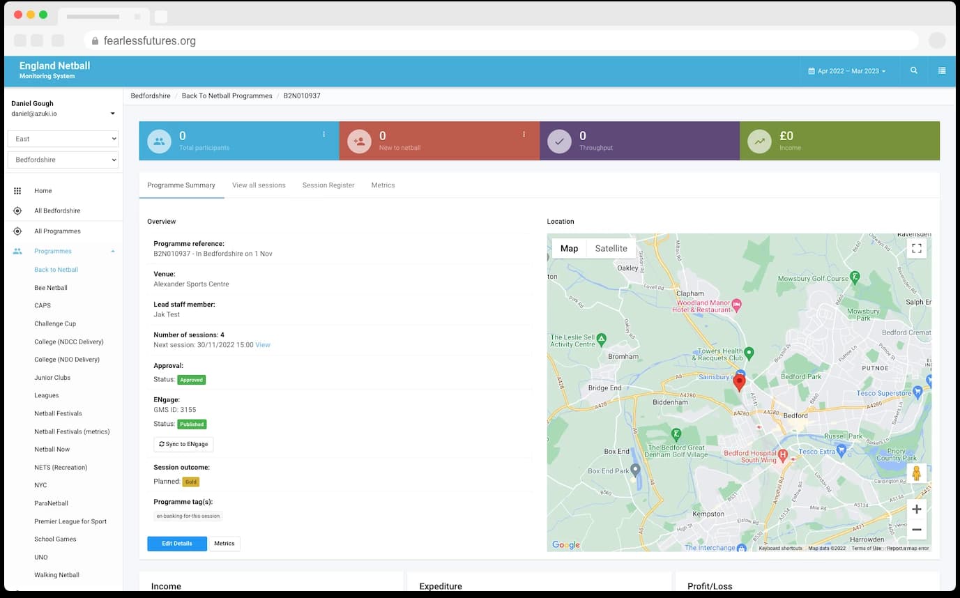 England Netball monitoring platform