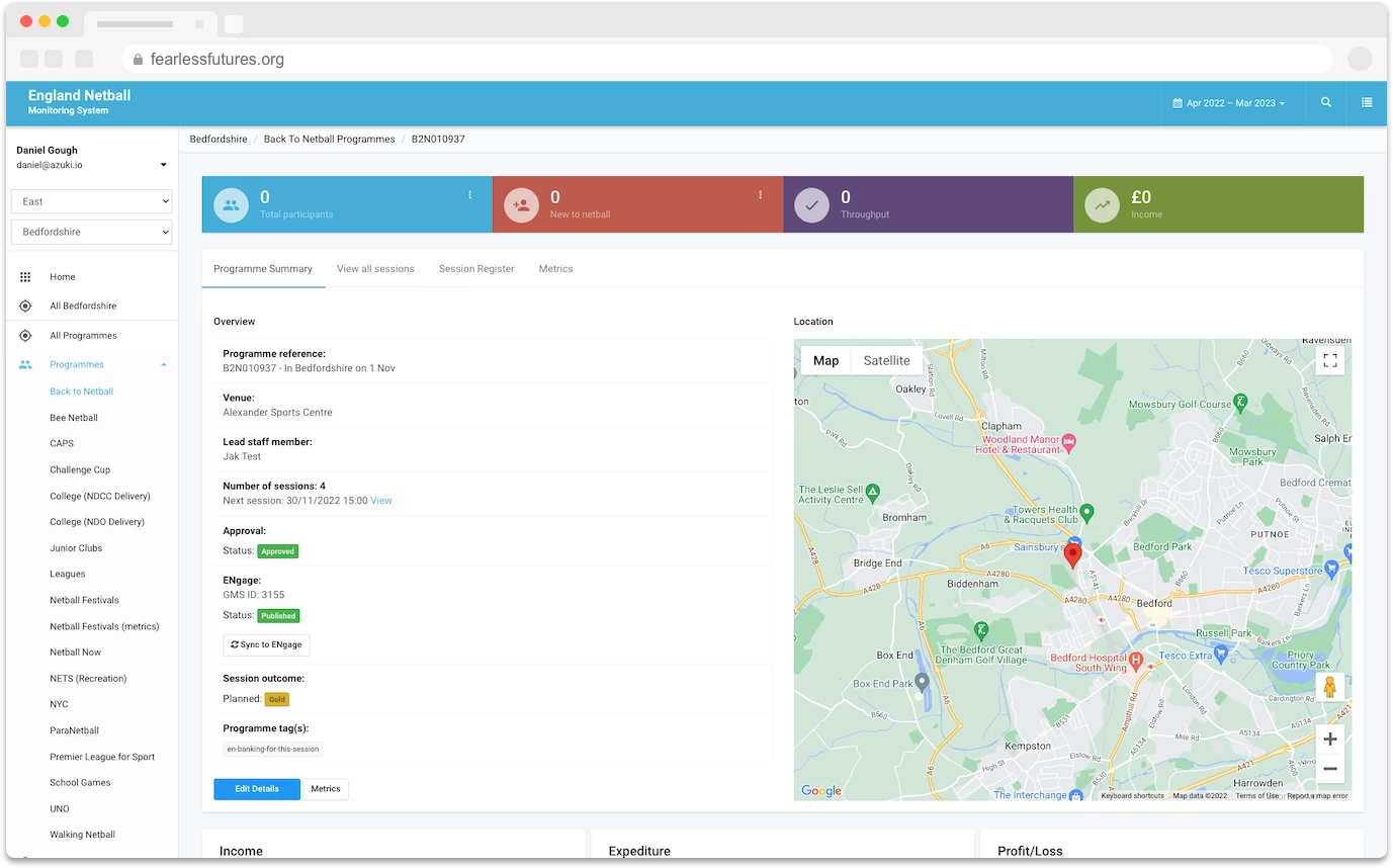 England Netball monitoring platform